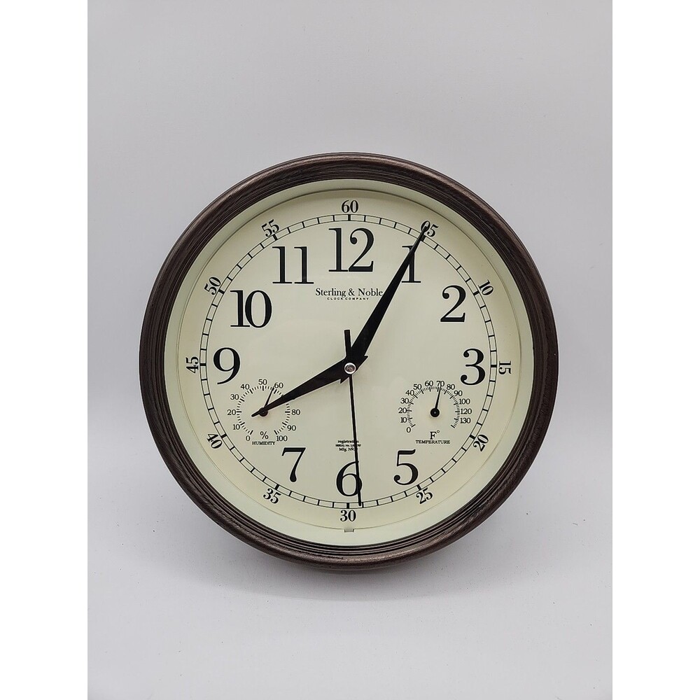 Sterling & Noble 8.5" Wall Clock Brushed Bronze Quartz Temperature Humidity